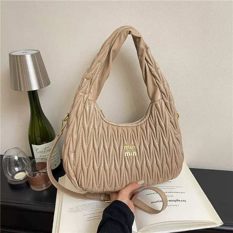 MinMin Quilted Hobo Shoulder BagSoft PU Leather Trendy Handbag for Women Crossbody & Tote Purse SparkelsSparkels
