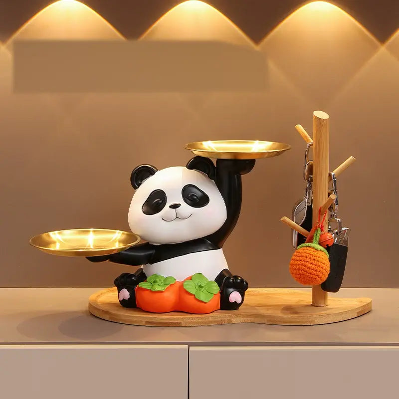 Cute Panda Double Tray Decorative Storage Rack Resin Panda Figurine Organizer for Keys, Snacks, Jewelry & Home Decor