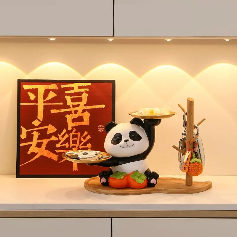 Cute Panda Double Tray Decorative Storage Rack Resin Panda Figurine Organizer for Keys, Snacks, Jewelry & Home Decor