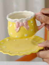 Kawaii Bow Ceramic Cup & Saucer SetCute Pastel Coffee & Tea Mug Star & Moon Design SparkelsSparkels