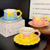 Kawaii Bow Ceramic Cup & Saucer SetCute Pastel Coffee & Tea Mug Star & Moon Design SparkelsSparkels