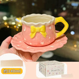 Kawaii Bow Ceramic Cup & Saucer SetCute Pastel Coffee & Tea Mug Star & Moon Design SparkelsSparkels