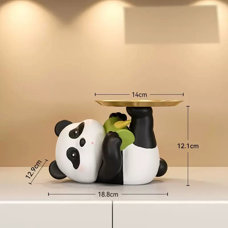Cute Panda Decorative Storage Tray Resin Panda Figurine Organizer for Keys, Jewelry, Snacks & Home Decor