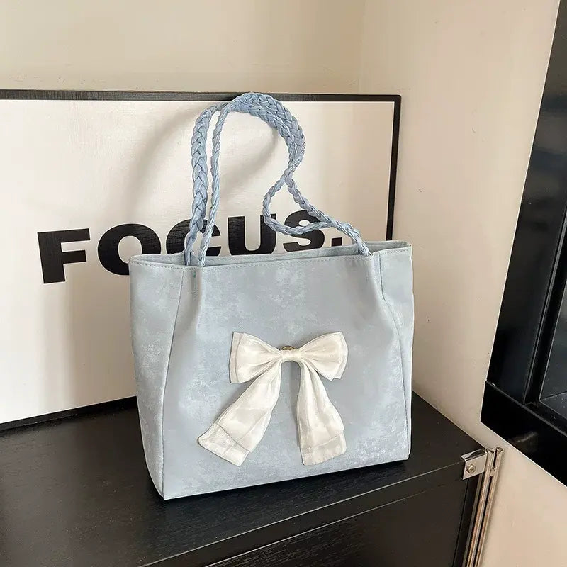 Velvet Bow Tote Shoulder Bag Cute Korean Aesthetic Handbag Soft Girls Shoulder Purse SparkelsSparkels