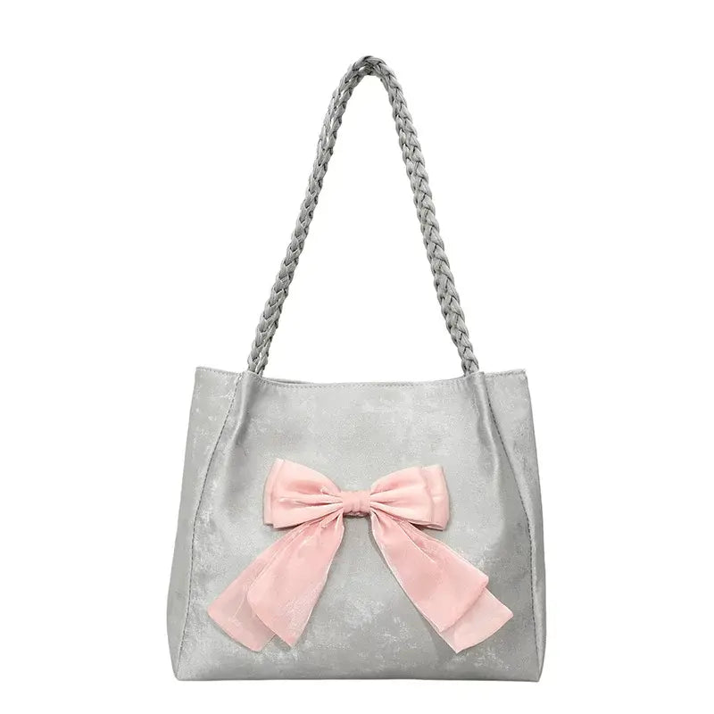 Velvet Bow Tote Shoulder Bag Cute Korean Aesthetic Handbag Soft Girls Shoulder Purse SparkelsSparkels