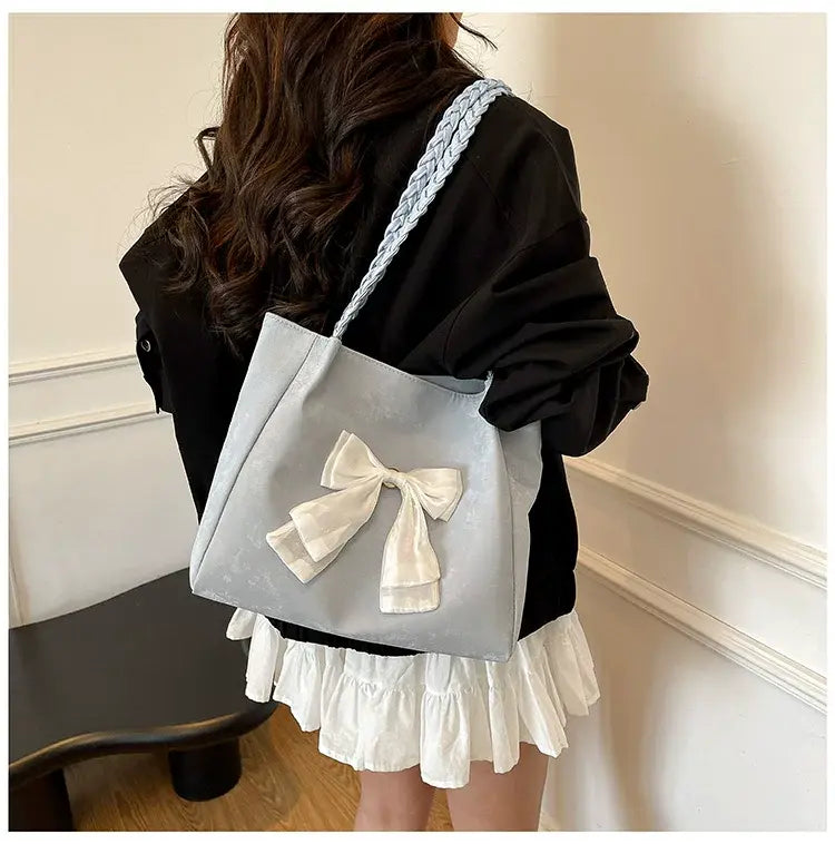 Velvet Bow Tote Shoulder Bag Cute Korean Aesthetic Handbag Soft Girls Shoulder Purse SparkelsSparkels
