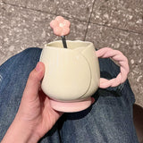 Cute Flower Handle Ceramic Mug Gift Set Kawaii Coffee & Tea Cup with Spoon and Gift Box SparkelsSparkels
