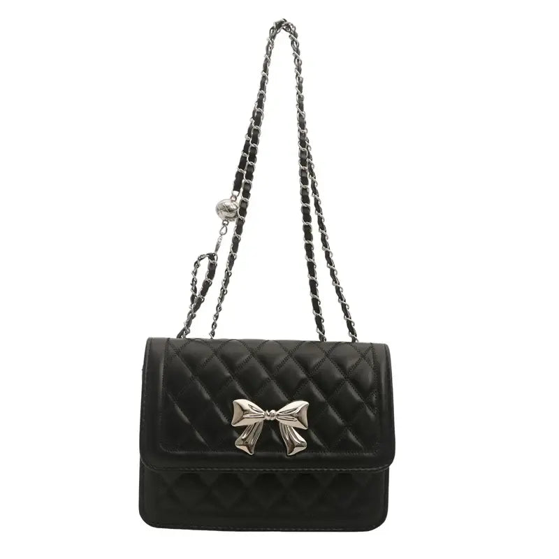 Elegant Quilted Bow Crossbody Bag for Women Chic Shoulder Handbag with Chain Strap SparkelsSparkels