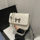 Elegant Quilted Bow Crossbody Bag for Women Chic Shoulder Handbag with Chain Strap SparkelsSparkels