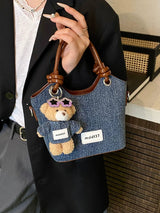 Cute Denim Teddy Bear Handbag Mini Crossbody Tote Bag for Women & Girls SparkelsSparkels