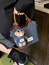 Cute Denim Teddy Bear Handbag Mini Crossbody Tote Bag for Women & Girls SparkelsSparkels