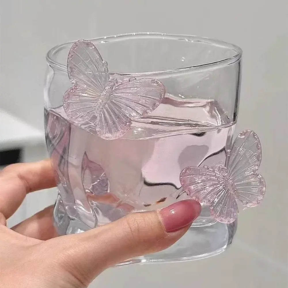 Crystal Butterfly Glass Cup with 3D Butterfly Decor Aesthetic Transparent Drinking Glass SparkelsSparkels