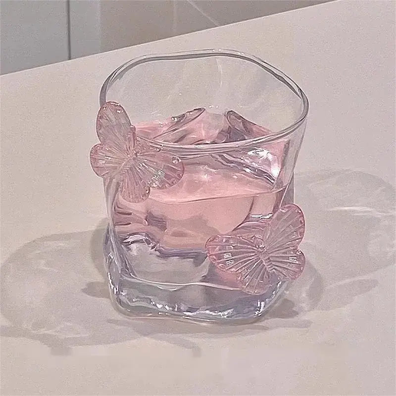 Crystal Butterfly Glass Cup with 3D Butterfly Decor Aesthetic Transparent Drinking Glass SparkelsSparkels