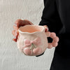 Kawaii Peach Bow Ceramic Mug with Beaded Handle Cute Pastel Coffee & Tea Cup SparkelsSparkels