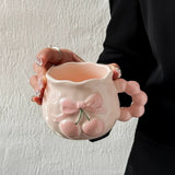 Kawaii Peach Bow Ceramic Mug with Beaded Handle Cute Pastel Coffee & Tea Cup SparkelsSparkels