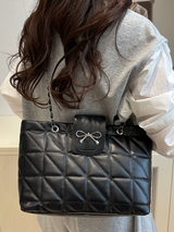 Quilted Bow Chain Shoulder Bag for Women Elegant PU Leather Tote & Crossbody Handbag SparkelsSparkels