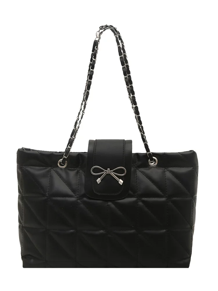 Quilted Bow Chain Shoulder Bag for Women Elegant PU Leather Tote & Crossbody Handbag SparkelsSparkels