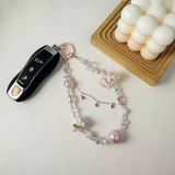 Vintage Crystal Beaded Flower Charm Keychain Aesthetic Pearl & Glass Bead Bag Chain