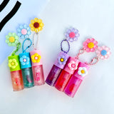 Cute Flower Charm Lip Gloss Moisturizing Glitter Lip Tint Keychain Gloss for Girls