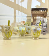 3D Tulip Ceramic Coffee Cup Set with Flower Spoon Aesthetic Floral Mug Gift Set