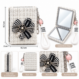Chic Floral Bow Compact Mirror Keychain with Wrist Strap