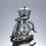 Magnetic Fawn Glass Teapot Gift Set Automatic Lazy Tea Canister with Tray Cup & Teapot Ideal for Tea Lovers & Home Decor