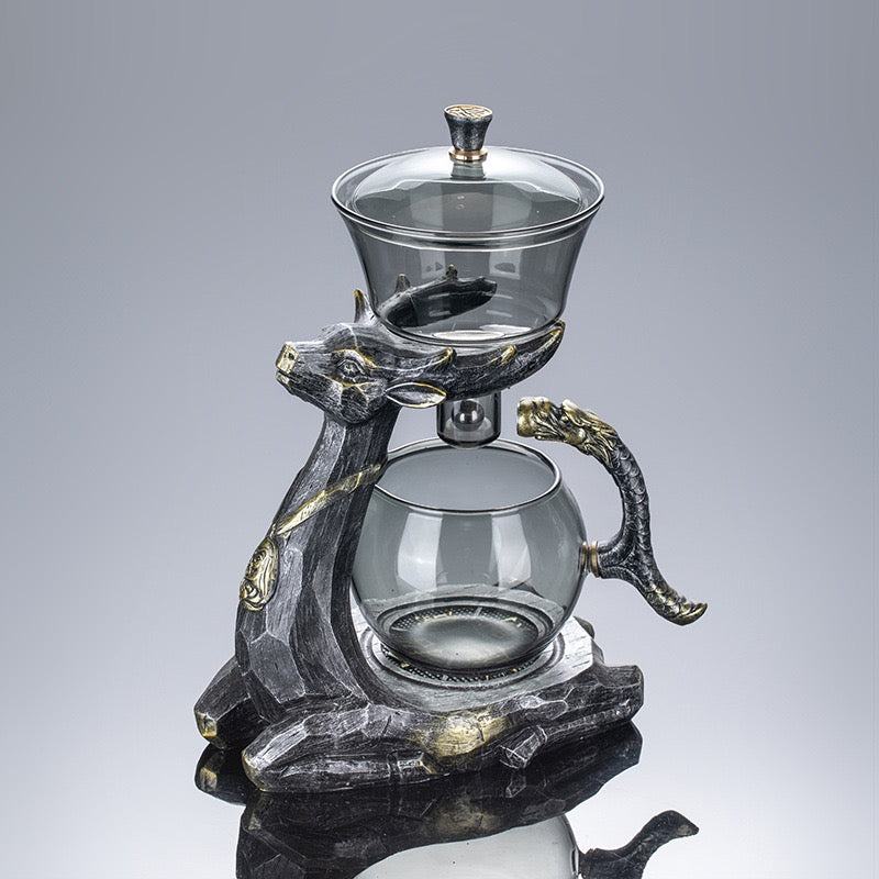 Magnetic Fawn Glass Teapot Gift Set Automatic Lazy Tea Canister with Tray Cup & Teapot Ideal for Tea Lovers & Home Decor