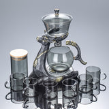 Magnetic Fawn Glass Teapot Gift Set Automatic Lazy Tea Canister with Tray Cup & Teapot Ideal for Tea Lovers & Home Decor