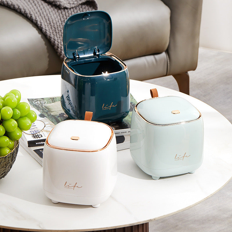 Mini Pressing Desktop Trash Can Light Luxury Double Layer Wastebasket with Bomb Cover Small Coffee Table Trash Bin for Home or Office