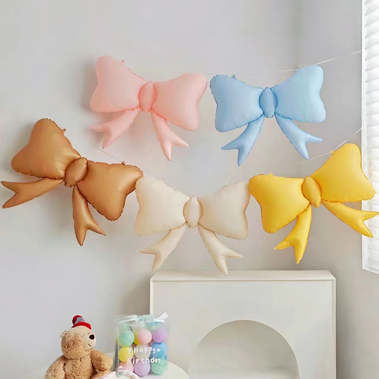 Pastel Bow Mylar Balloons Mylar Matte Bowtie Globos for Girl Baby Shower & Birthday Party Decoration
