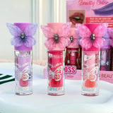 Butterfly Flower Lip Gloss Moisturizing Glossy Lip Tint with Elegant Floral Cap