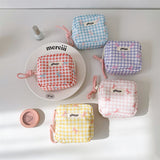 Korean Plaid Bow Cosmetic Storage Bag Simple Square Portable Change Pouch