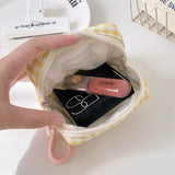 Korean Plaid Bow Cosmetic Storage Bag Simple Square Portable Change Pouch