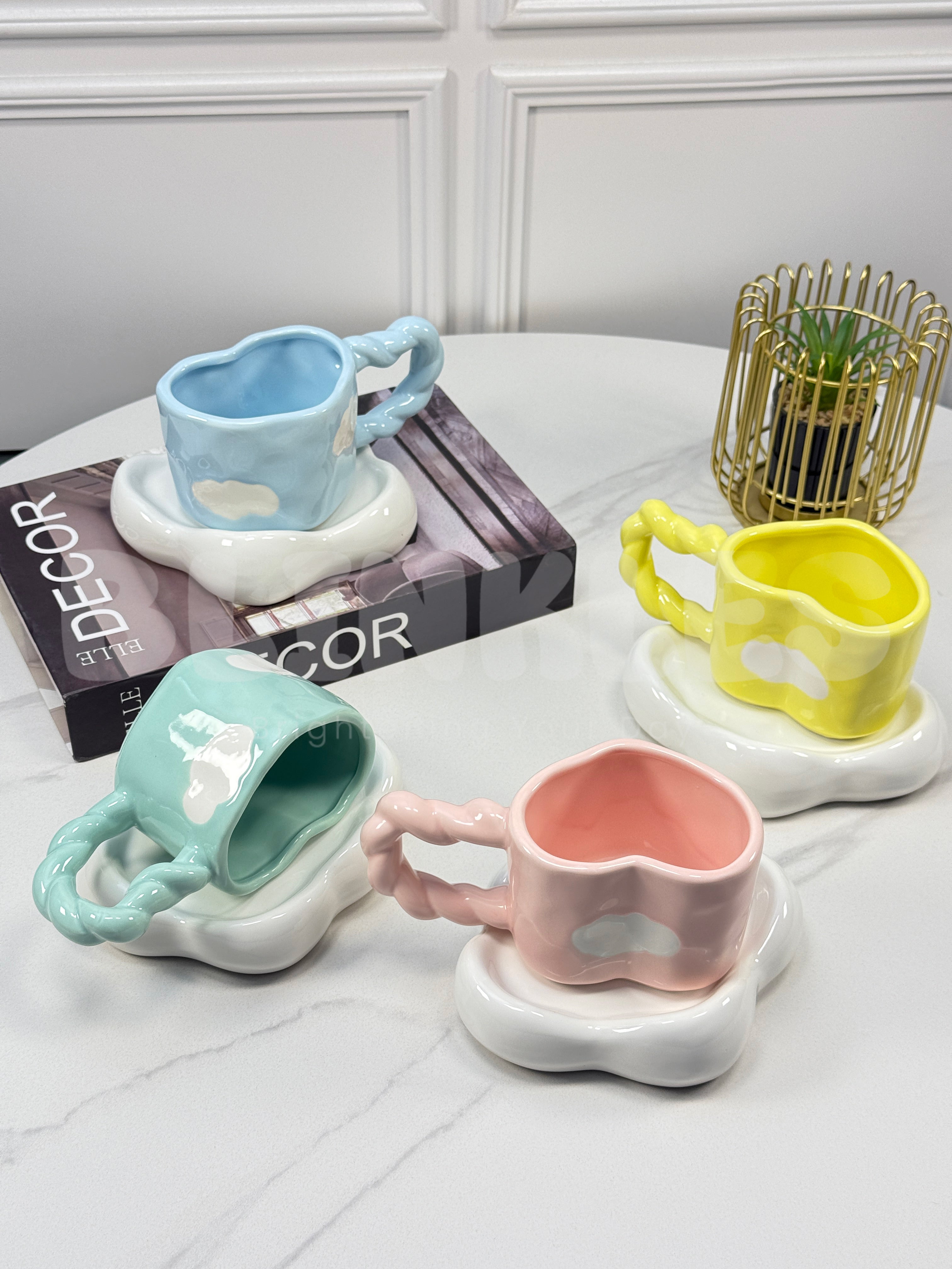 Cute Cloud Ceramic Coffee Cup & Saucer Set