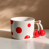 Cherry Handle Ceramic Mug Red Polka Dot Coffee Cup Cute Aesthetic Breakfast Mug for Tea & Latte SparkelsSparkels