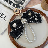 Luxury Tweed Bow Pearl Keychain SparkelsSparkels