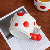 Cherry Handle Ceramic Mug Red Polka Dot Coffee Cup Cute Aesthetic Breakfast Mug for Tea & Latte SparkelsSparkels