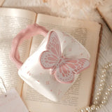 3D Butterfly Ceramic MugCute Aesthetic Coffee & Tea Cup Handmade Relief Butterfly Design Pink & Ivory Gift Mug SparkelsSparkels