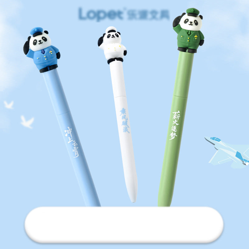 Kawaii Panda Soldier Twist Gel Pen 0.5mm Black Ink Cute Military Panda Pen