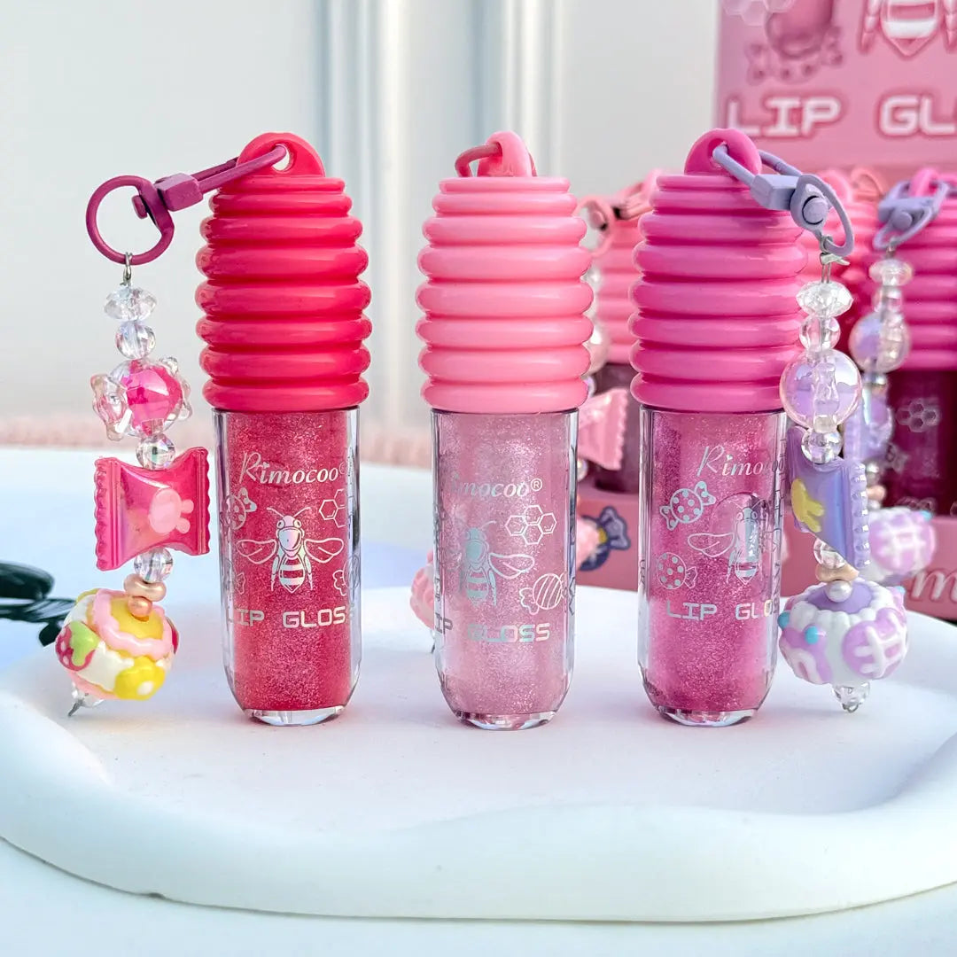 Candy Charm Lip Gloss Keychain Glitter Moisturizing Lip Gloss with Sweet Beaded Accessories