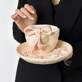 Handmade Ribbon Ceramic Coffee Cup & Saucer Set Luxury Artistic Tea Cup, Aesthetic Gift SparkelsSparkels