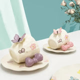 Butterfly Bow Ceramic Tea Cup & Saucer Set Cute Aesthetic Coffee Mug SparkelsSparkels