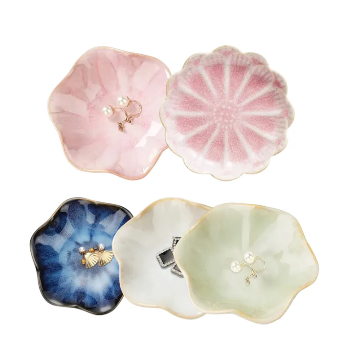 Elegant Ceramic Flower Jewelry Trinket DishRing Holder & Vanity Organizer Bowl SparkelsSparkels