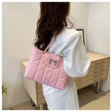 Quilted Bow Chain Shoulder Bag for Women Elegant PU Leather Tote & Crossbody Handbag SparkelsSparkels