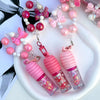 Sweet Heart Lip Gloss Keychain Glitter Moisturizing Lip Gloss with Beaded Bow Charm