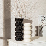 Nordic Style Purple Ceramic Long Neck Vase Threaded Fine Flower Vase for Living Room Decoration