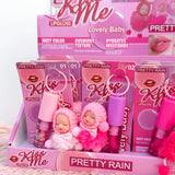 Baby Doll Lip Gloss Keychain Moisturizing Glitter Lip Gloss with Cute Plush Charm
