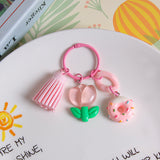 Fashion Tulip Flower Keychain Cute Charm Pendant for Bags, Headphone Cases & Car Accessories