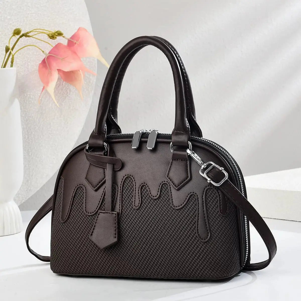 Drip Texture Elegance Handbag Premium Faux Leather Shoulder & Crossbody Tote for Women SparkelsSparkels