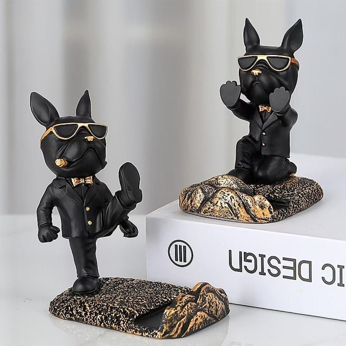 Cute Bulldog Sculpture Phone StandCreative Dog Statue Desk Accessory & Mobile Holder for Home or Office